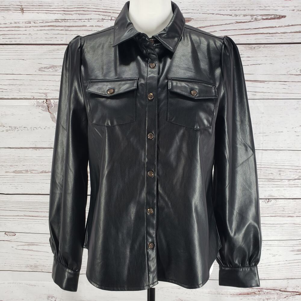The Drop Black Soft Faux Leather Button Up Jacket Size Medium